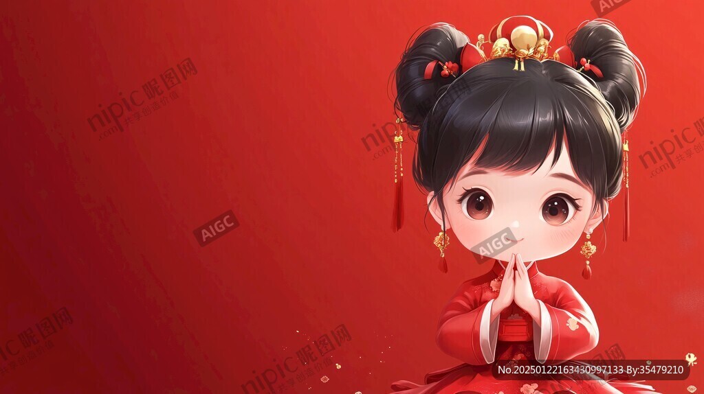 古风汉服q版女孩过年