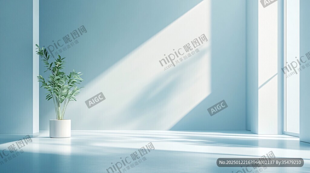 蓝色的房间里的植物