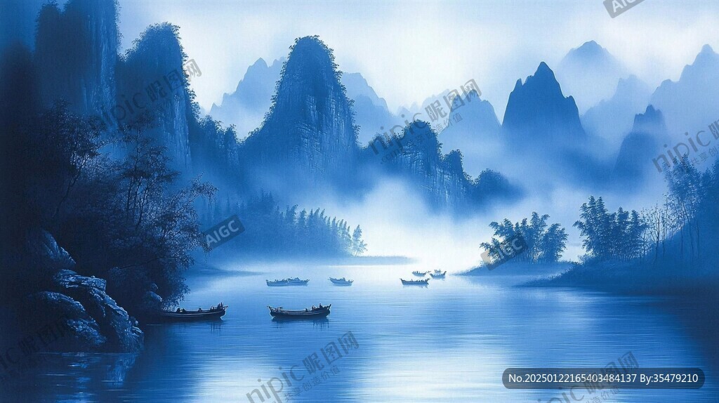 蓝色梦幻山水风情