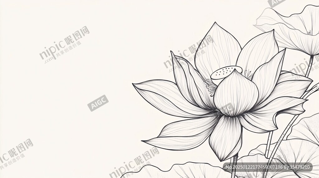 白描荷花荷叶背景