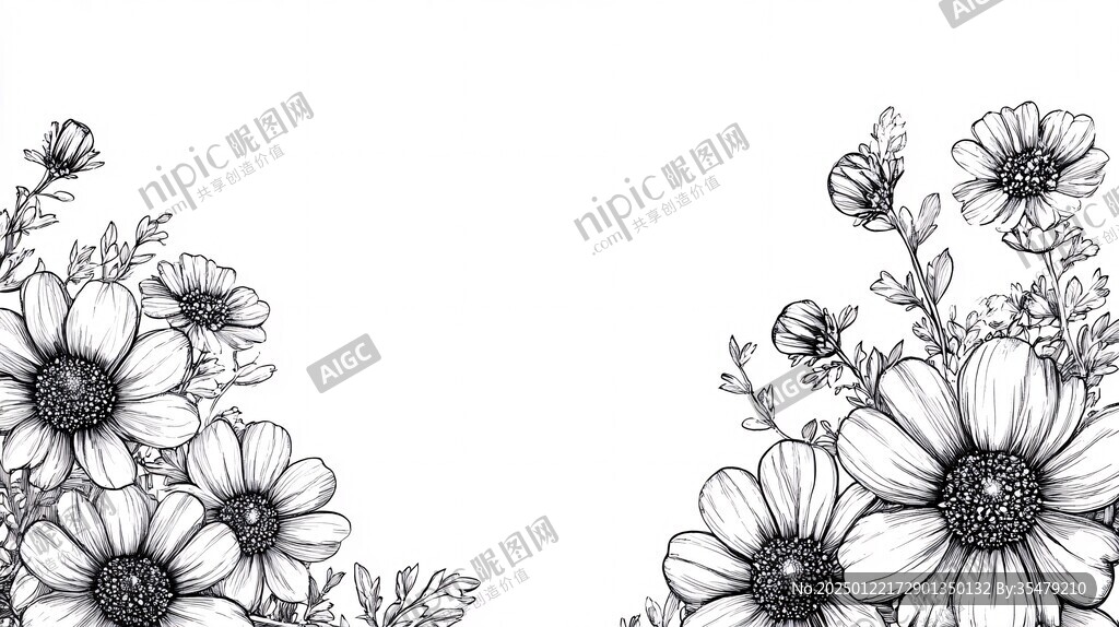 黑白手绘花