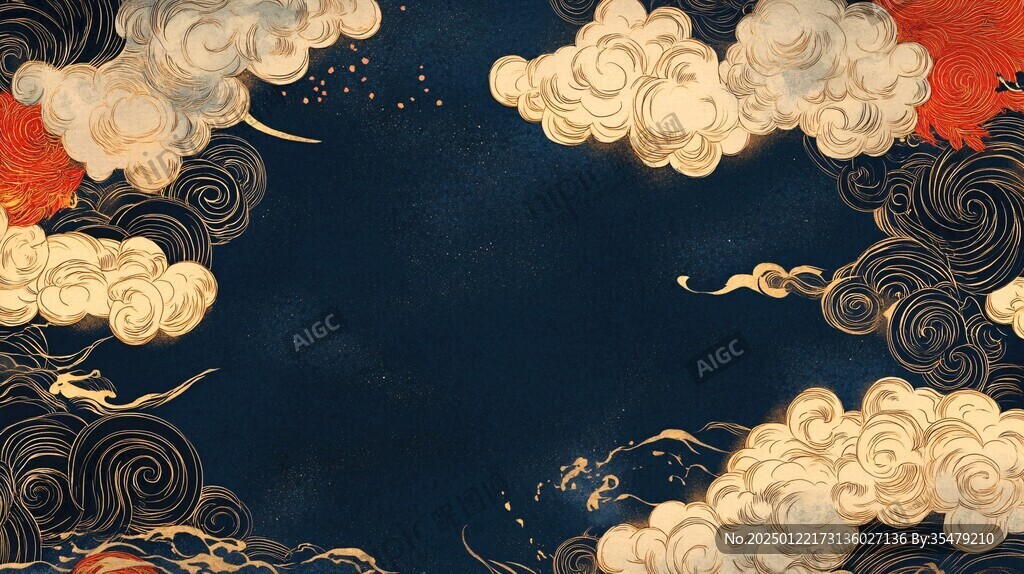 海浪仙鹤云纹中式背景