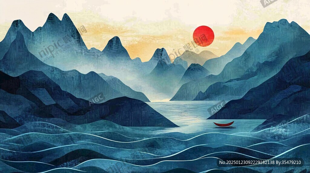 山水行舟插画