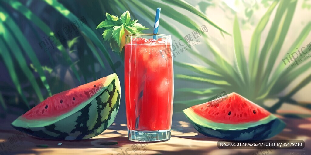 西瓜汁包装插画