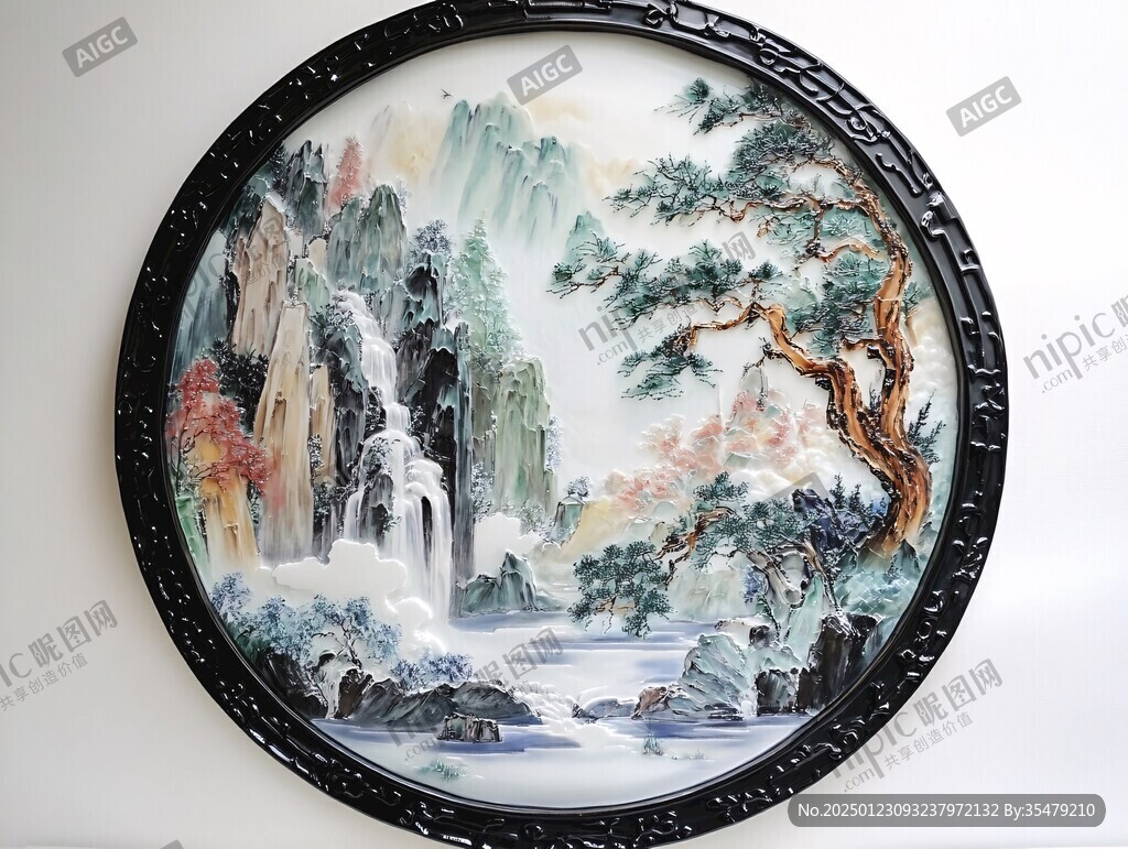 圆框山水壁画