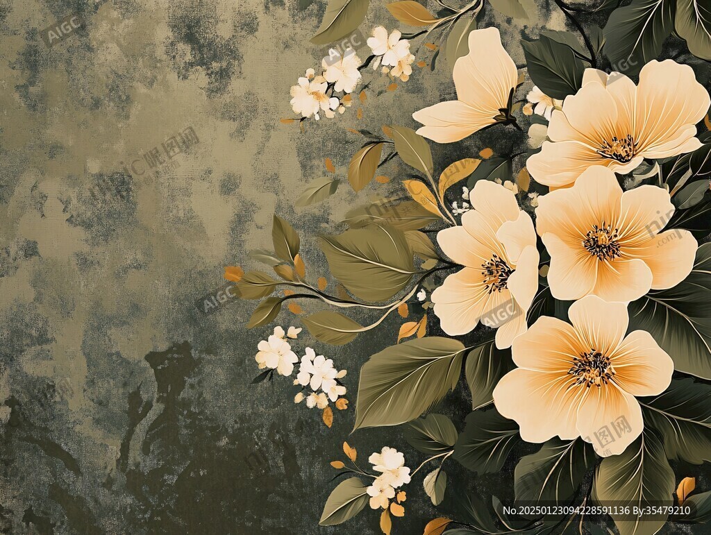 手绘花卉壁画