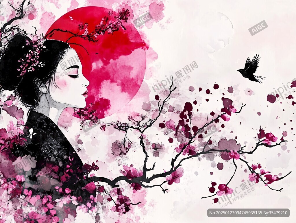 桃花美人插画
