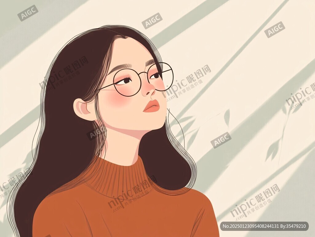 戴眼镜女孩插画