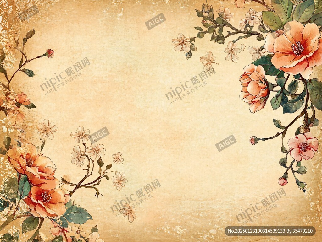 手绘春天古风花卉背景