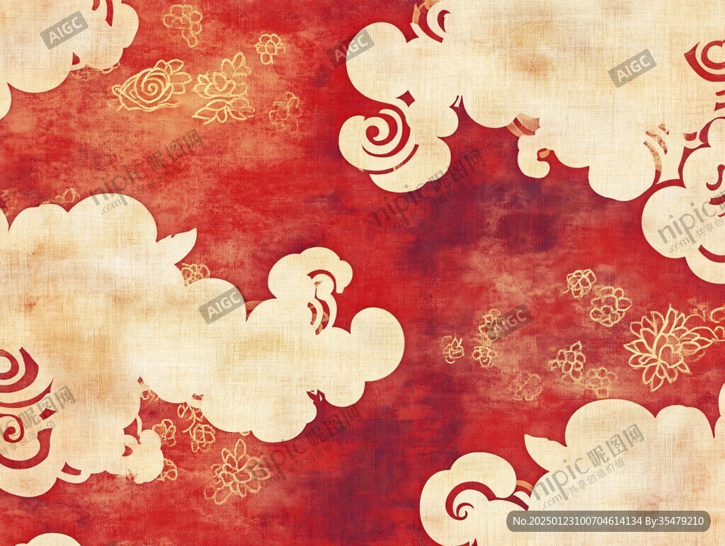 古风线绘云纹墙纸
