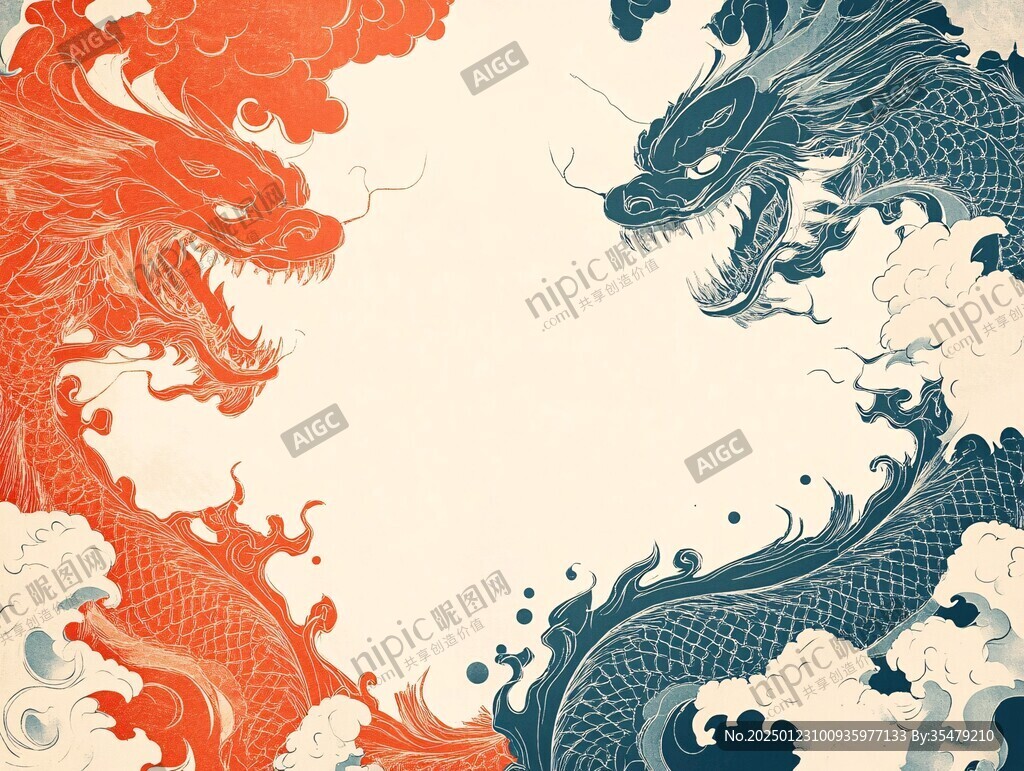 双龙戏珠插画