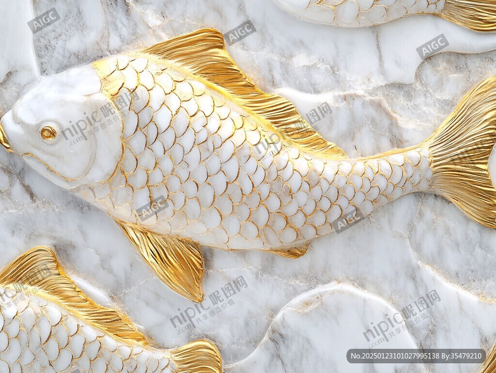 3d浮雕金鱼鲤鱼
