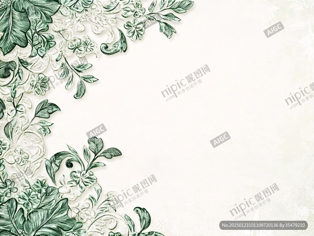 水墨手绘花绿色调背景