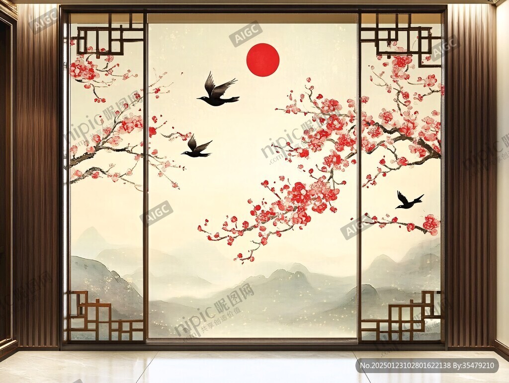 梅壁画墙纸