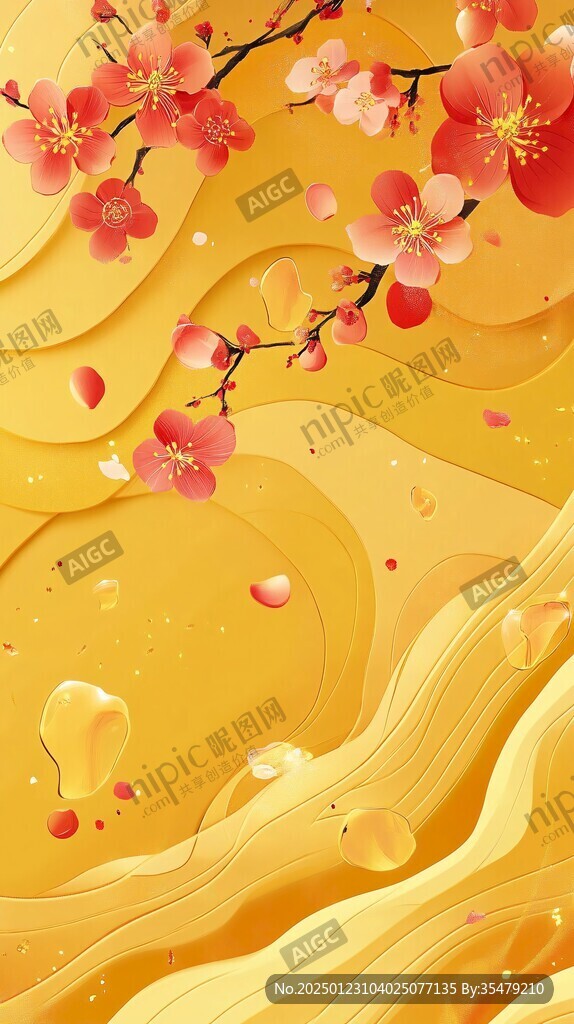 情人节海报招桃花插画