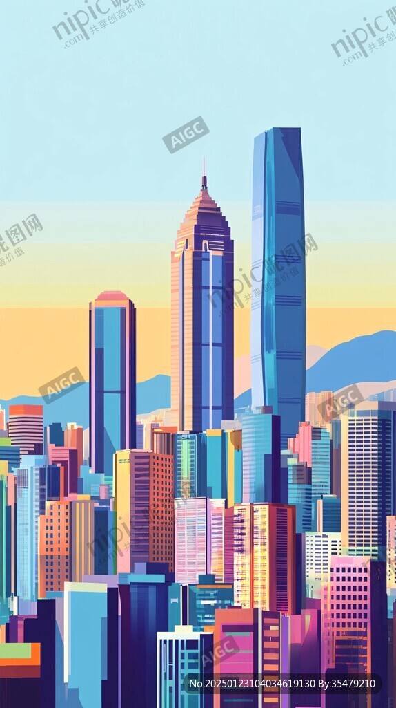 东部地区城市建筑插画