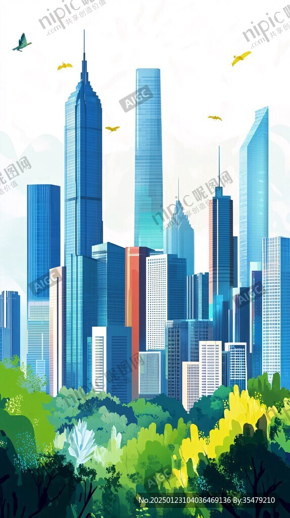 华中地区城市建筑插画