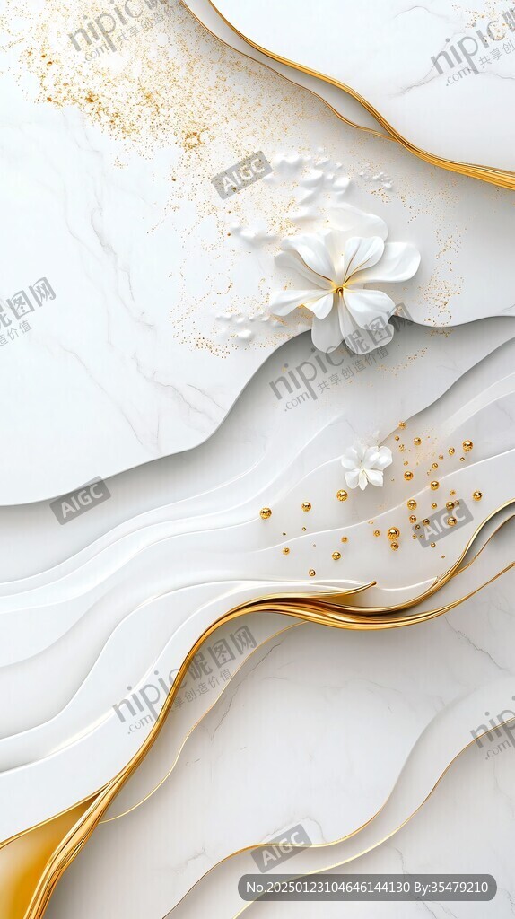 轻奢金色牡丹花线条