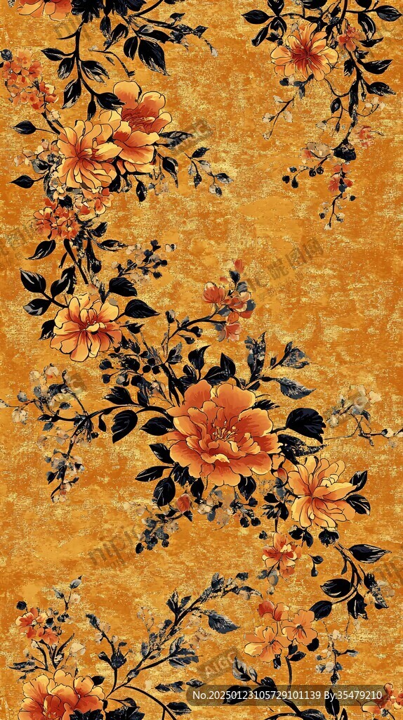 中式风格布料纹理花卉