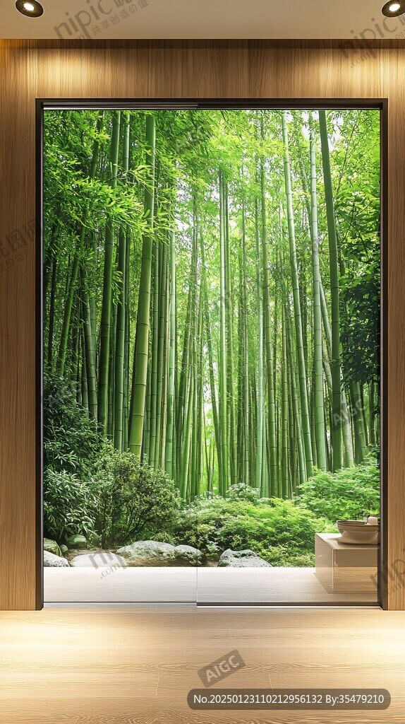 窗外竹景茂密竹林