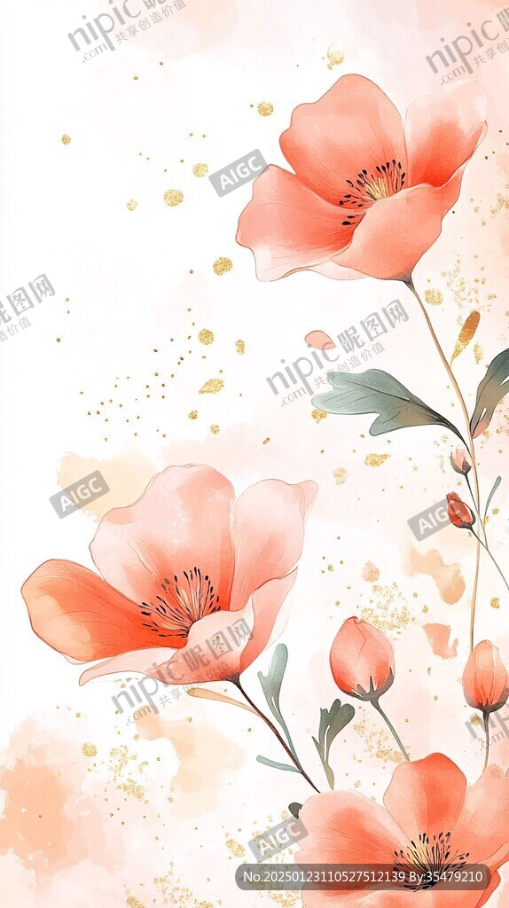 手绘红色花卉梦幻背景