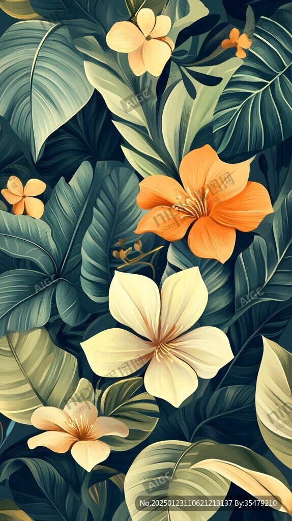 田园风热带树叶花朵