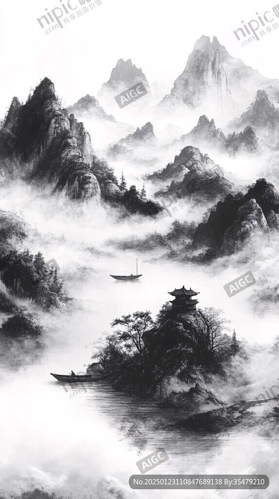 烟墨中式山水