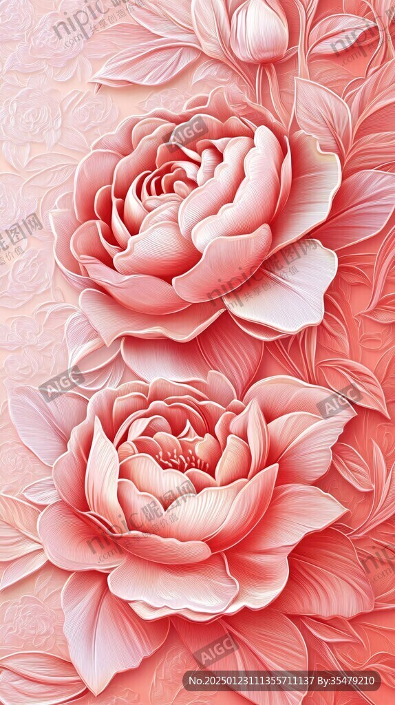 立体手绘牡丹花卉