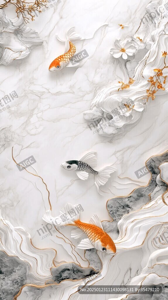 新中式山水鲤鱼
