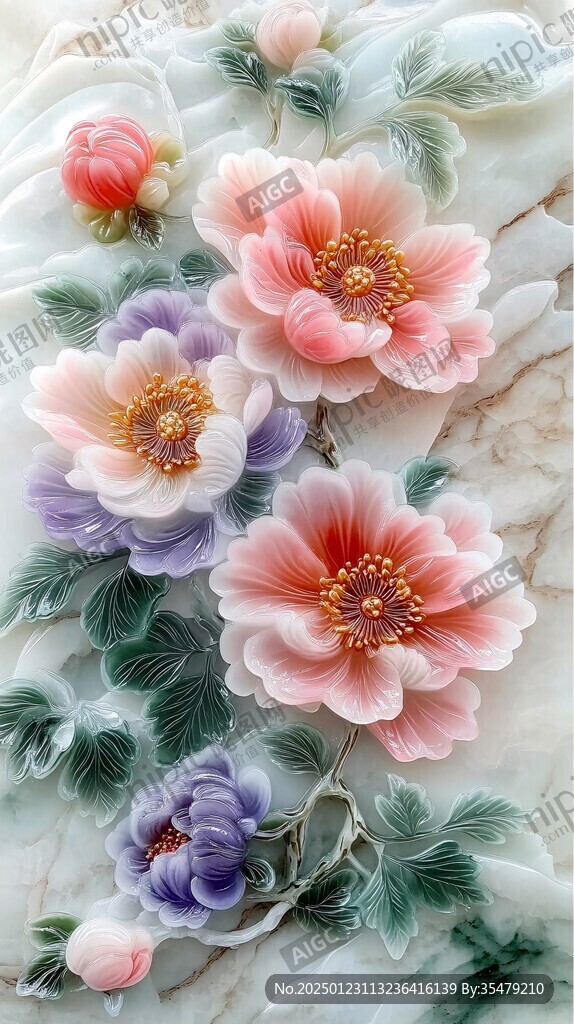 3d浮雕缤纷花卉