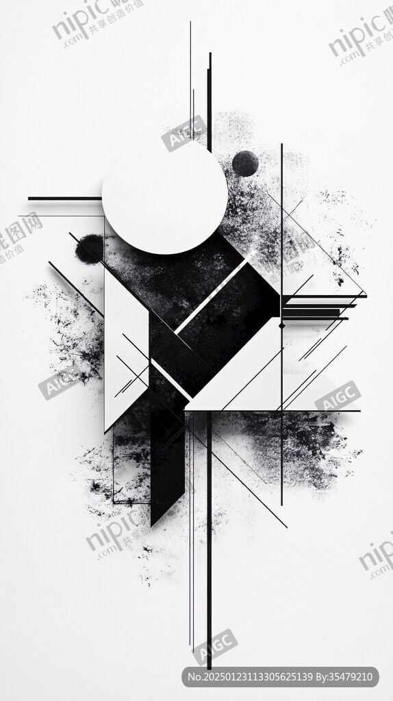 黑白点线面抽象画