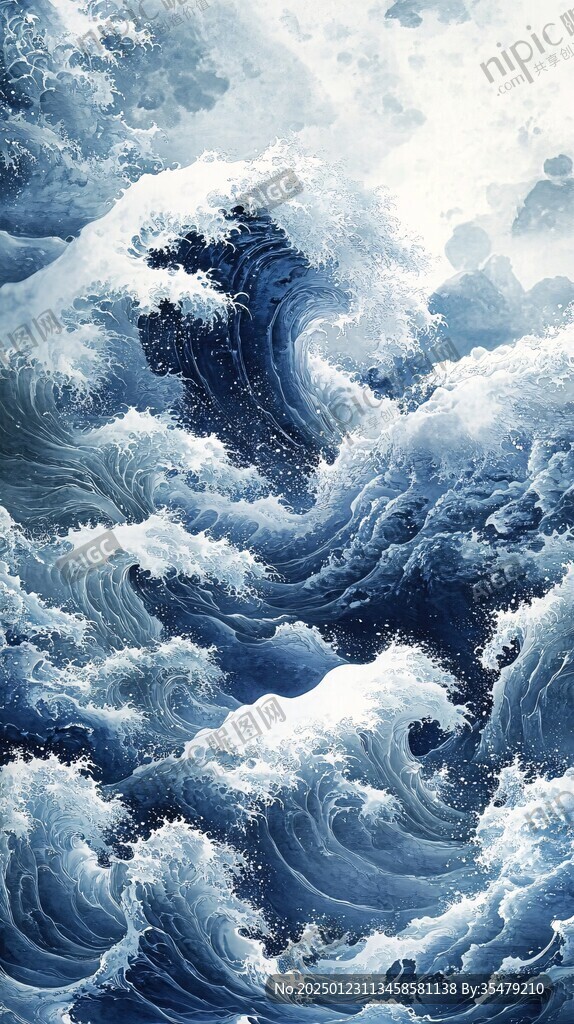 工笔手绘海浪