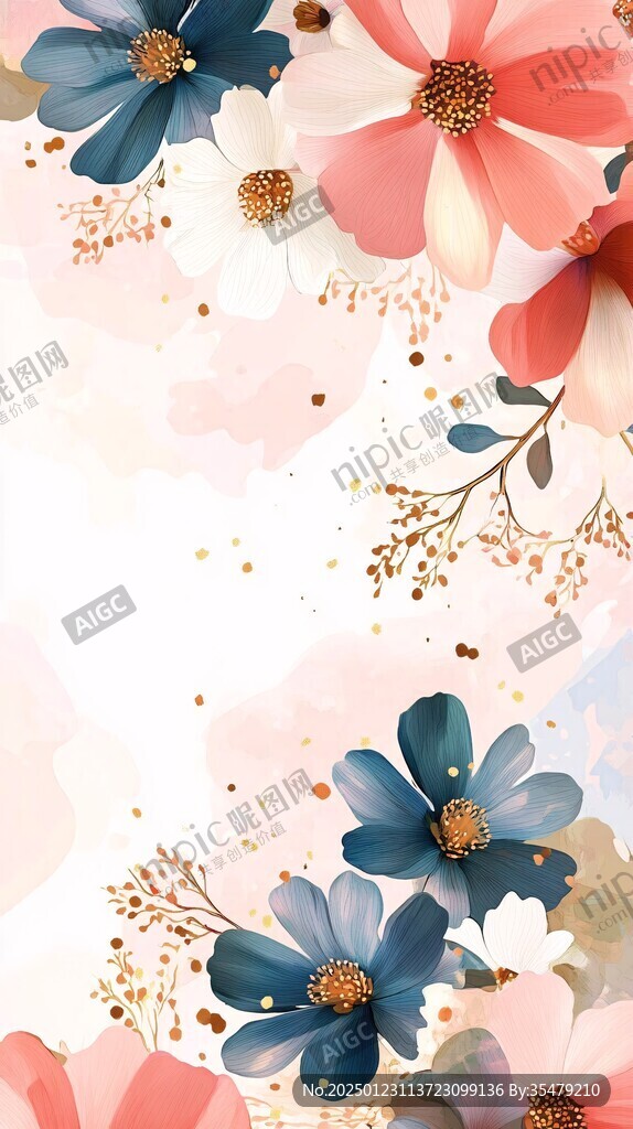 森系粉橙色花朵背景