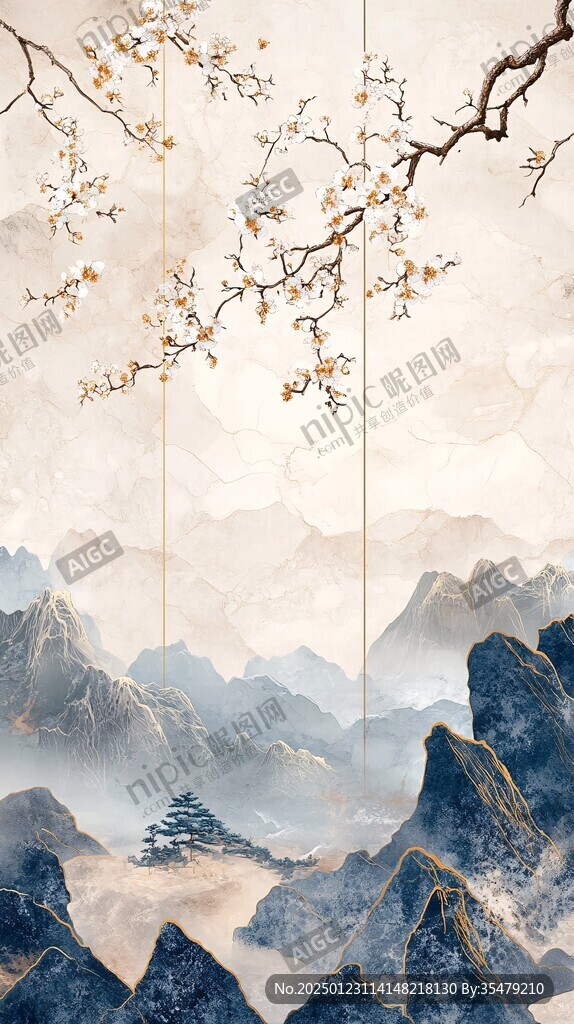 古典古风复古金色山水