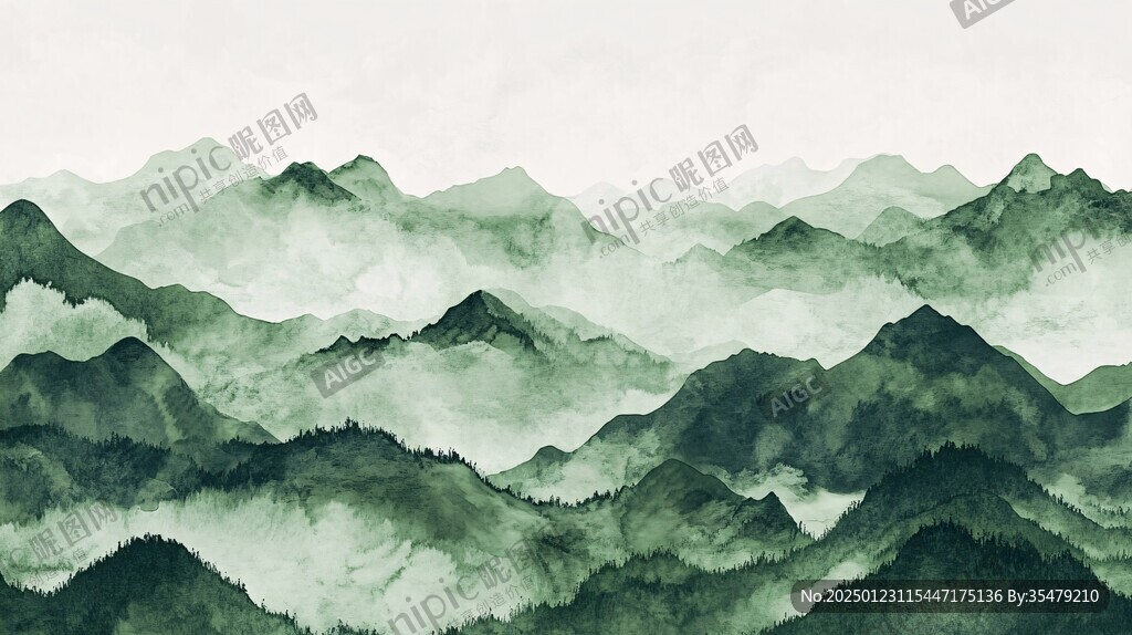 绿色水墨山峰背景