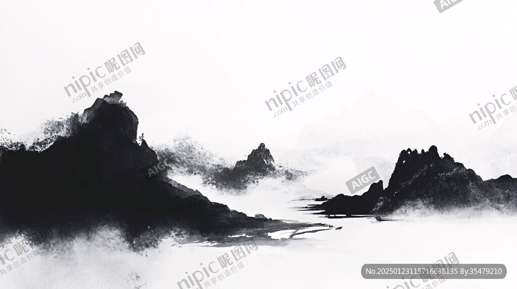 墨染山河水墨画