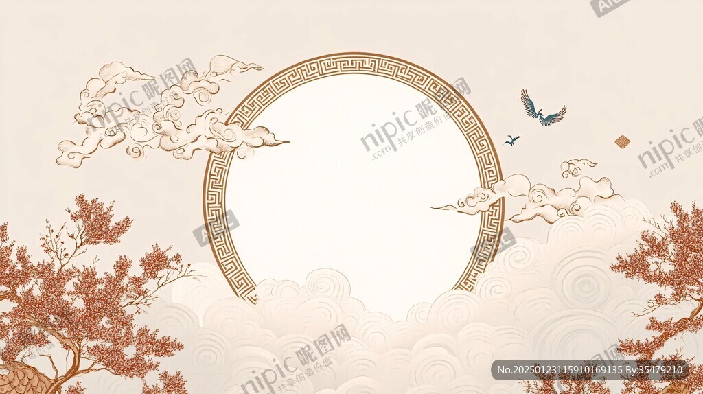 海浪仙鹤云纹中式背景