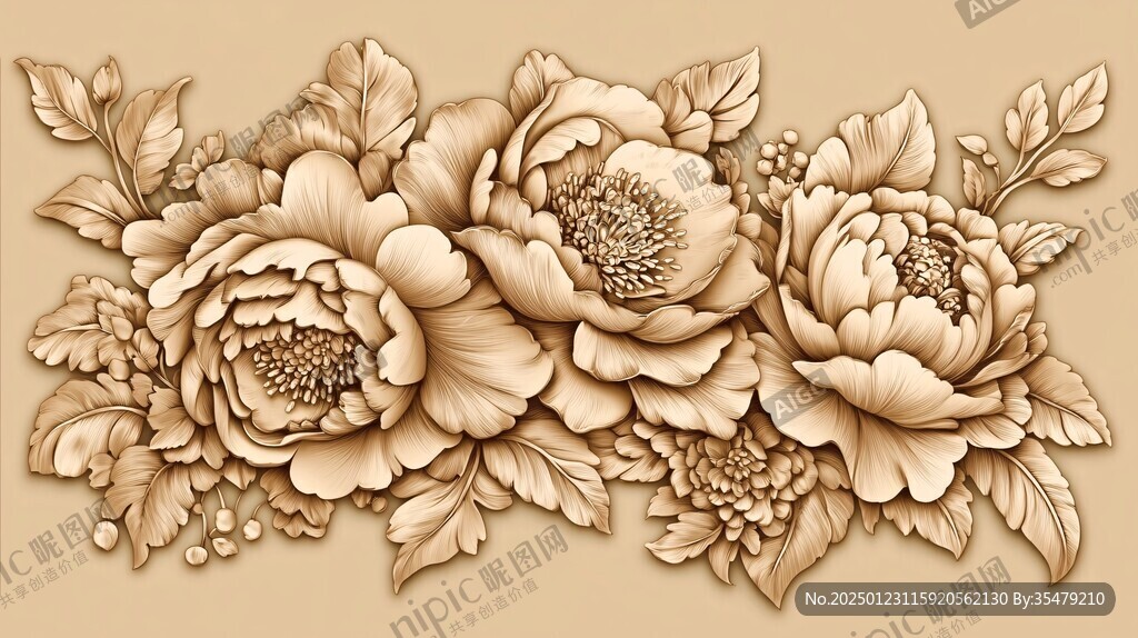 3d浮雕金属牡丹花