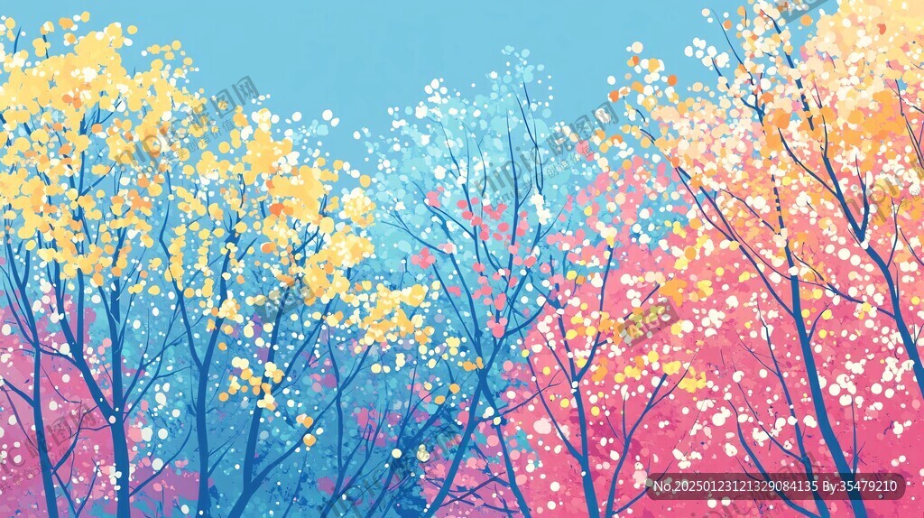 乌桕树红叶插画
