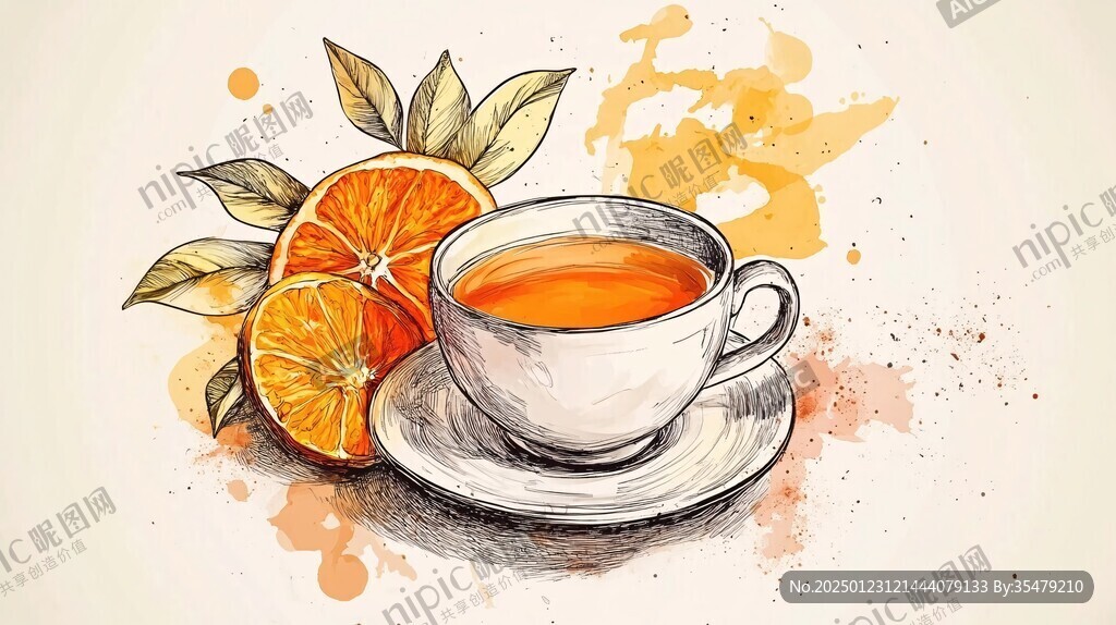 手绘果茶插画
