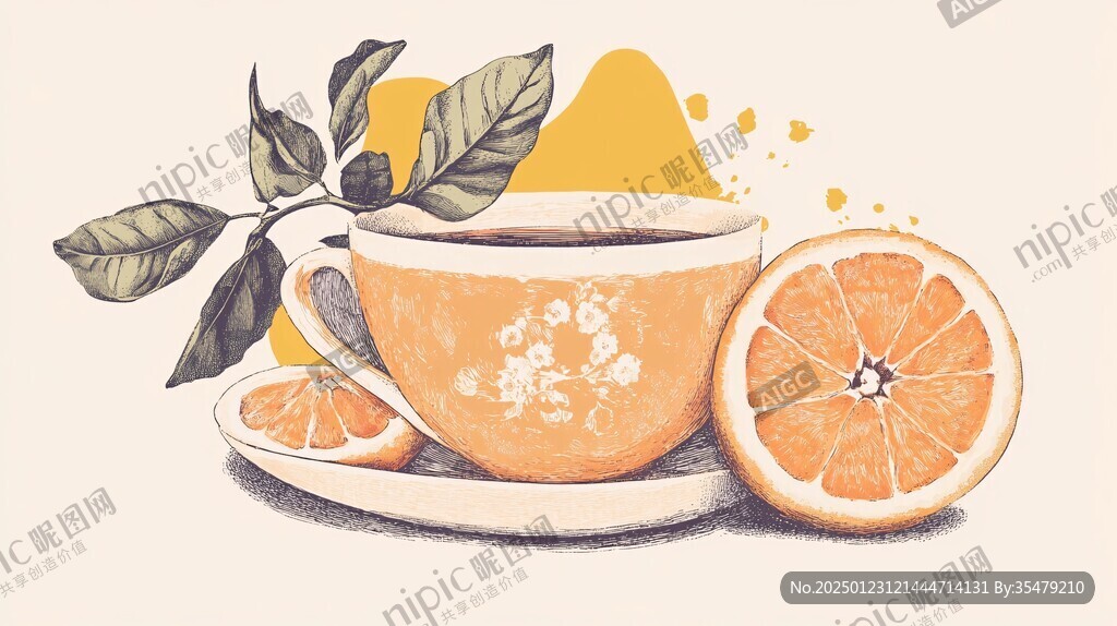 手绘果茶插画
