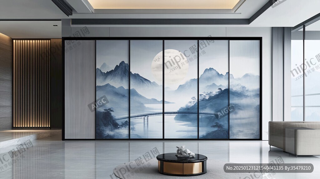 巨幅现代山水屏风