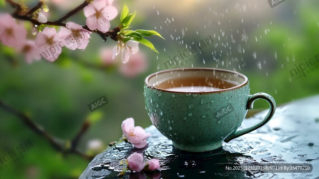 带水珠的茶杯