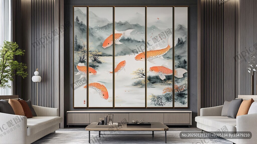 现代屏风鲤鱼图