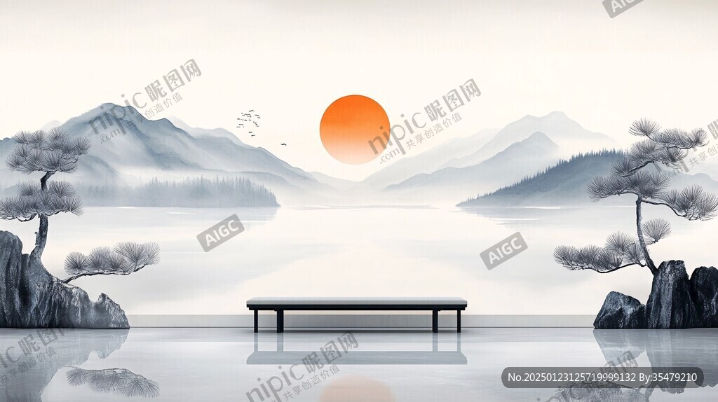 简约禅意山水壁画
