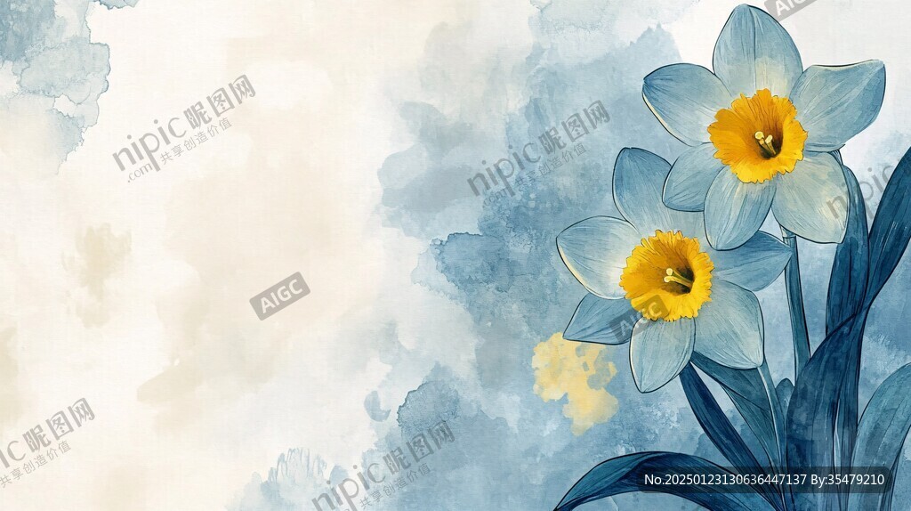 水墨水仙花