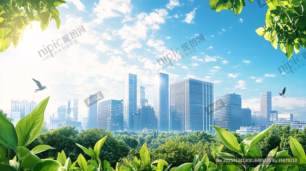 蓝天白云绿化城市