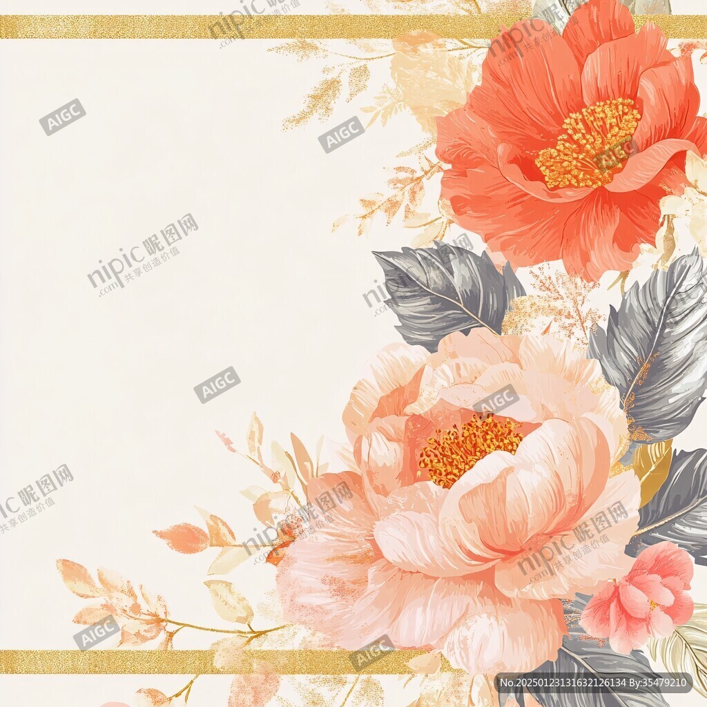 手绘质感牡丹花