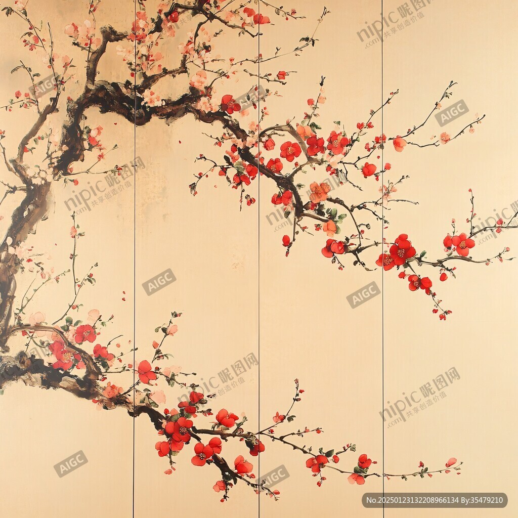 酒店客厅走廊梅花花鸟