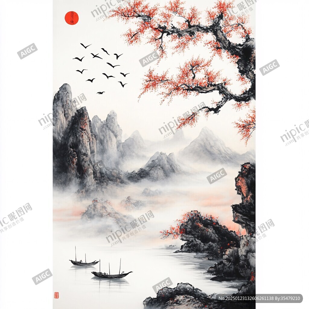 水墨数字画工笔山水